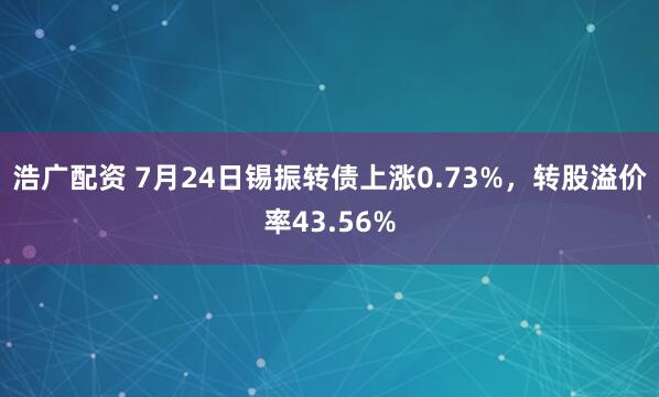 浩广配资 7月24日锡振转债上涨0.73%，转股溢价率43.56%